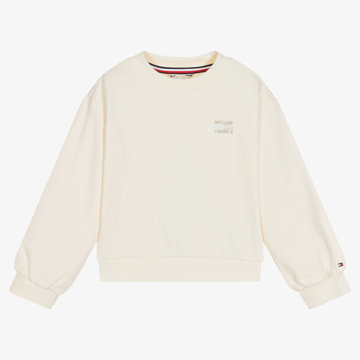 Tommy Hilfiger-Ivory Cotton Logo Sweatshirt | Childrensalon Outlet