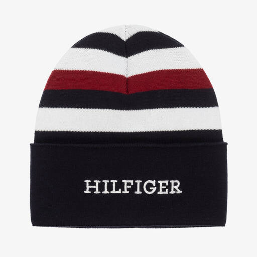 Tommy Hilfiger-Navyblaue Baumwollstrick-Beanie | Childrensalon Outlet