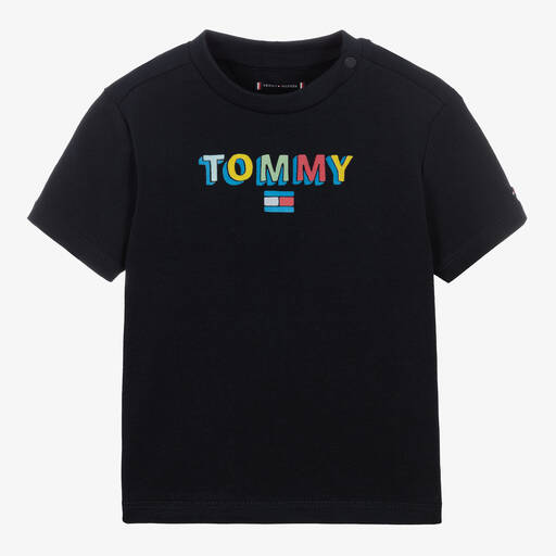 Tommy Hilfiger-T-shirt bleu marine en coton bébé | Childrensalon Outlet