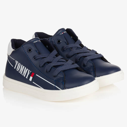 Tommy Hilfiger-Navy Blue High-Top Trainers | Childrensalon Outlet
