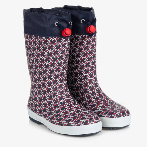 Tommy Hilfiger-Navy Blue Logo Print Rain Boots | Childrensalon Outlet