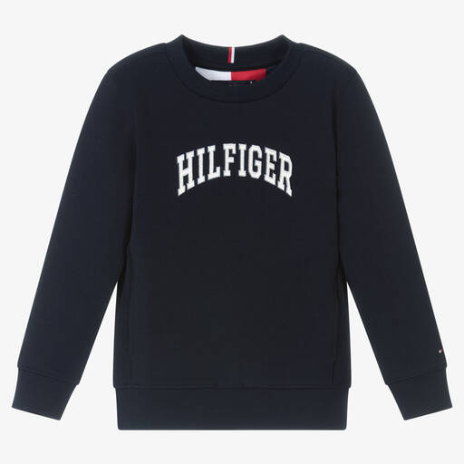 Tommy Hilfiger-سويتشيرت قطن جيرسي لون كحلي للأولاد | Childrensalon Outlet