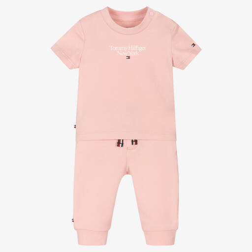Tommy Hilfiger-Pink Cotton Baby Trouser Set | Childrensalon Outlet