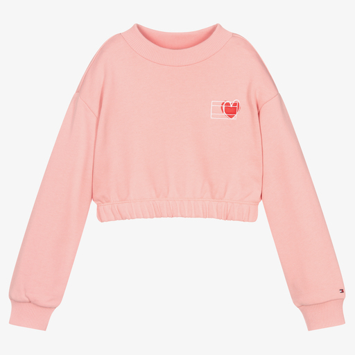 Tommy Hilfiger-Pinkfarbenes, kurzes Baumwoll-Sweatshirt | Childrensalon Outlet