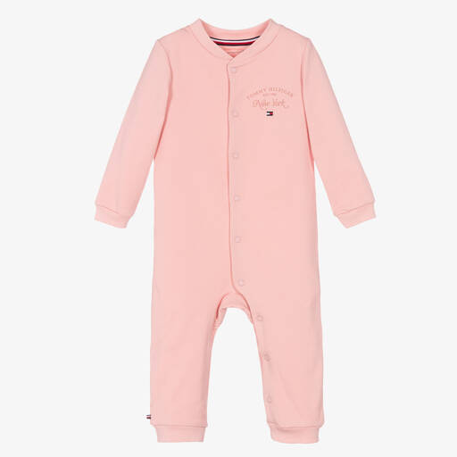 Tommy Hilfiger-Pink Cotton Logo Babygrow | Childrensalon Outlet