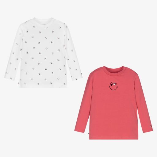 Tommy Hilfiger-توب قطن عضوي جيرسي لون زهري وأبيض للمولودات (عدد 2) | Childrensalon Outlet