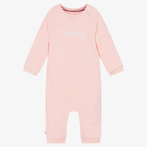 Tommy Hilfiger-Rosa Baumwollvelours-Strampler | Childrensalon Outlet