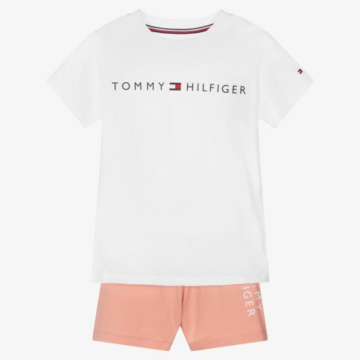 Tommy Hilfiger-Короткая бело-розовая пижама | Childrensalon Outlet
