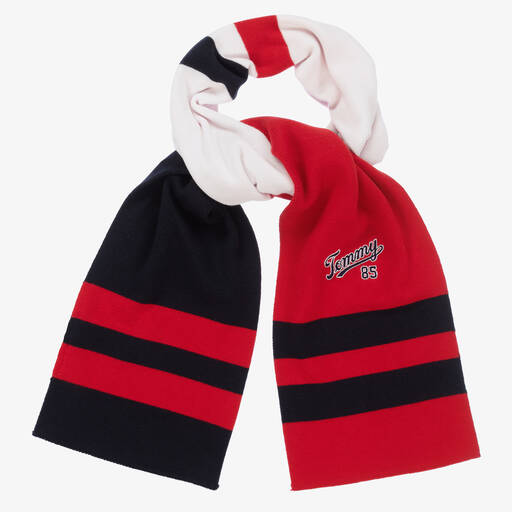 Tommy Hilfiger-Red & Blue Organic Cotton Striped Scarf | Childrensalon Outlet
