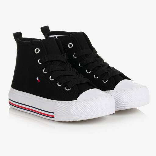 Tommy Hilfiger-ترينرز بكاحل عالي تينز كانفاس لون أسود | Childrensalon Outlet
