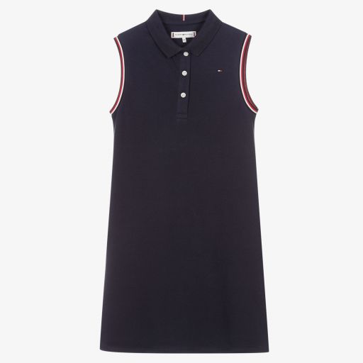 Tommy Hilfiger-فستان بولو تينز بناتي قطن عضوي بيكيه لون كحلي | Childrensalon Outlet