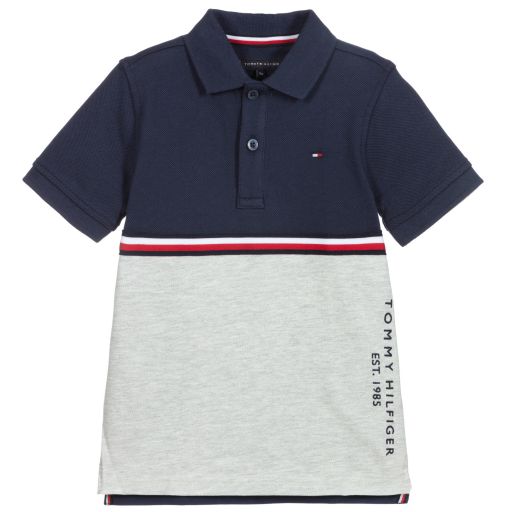 Tommy Hilfiger-Teen Blue & Grey Polo Shirt | Childrensalon Outlet
