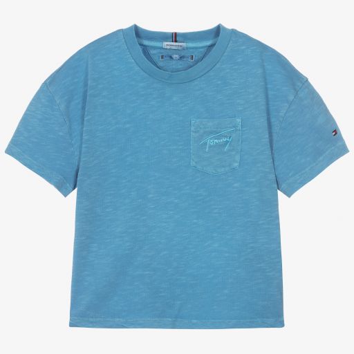 Tommy Hilfiger-Teen Blue Logo Cropped T-Shirt | Childrensalon Outlet