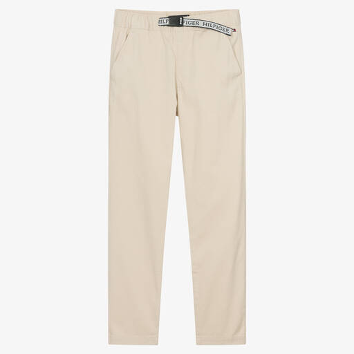 Tommy Hilfiger-Teen Boys Beige Cotton Belt Trousers | Childrensalon Outlet