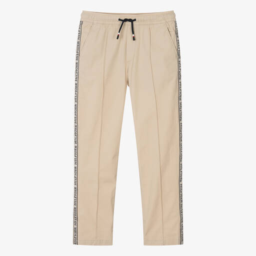 Tommy Hilfiger-Teen Boys Beige Cotton Drawstring Trousers | Childrensalon Outlet
