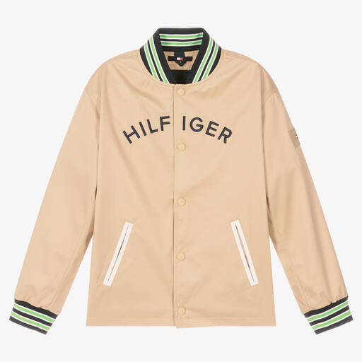 Tommy Hilfiger-Teen Boys Beige Logo Bomber Jacket | Childrensalon Outlet