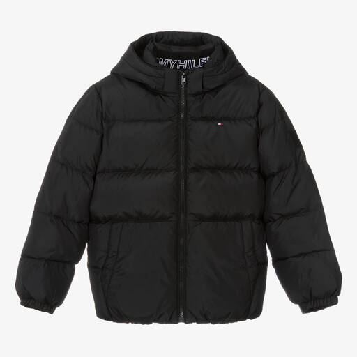 Tommy Hilfiger-جاكيت بافر تينز ولادي مبطن بريش لون أسود | Childrensalon Outlet