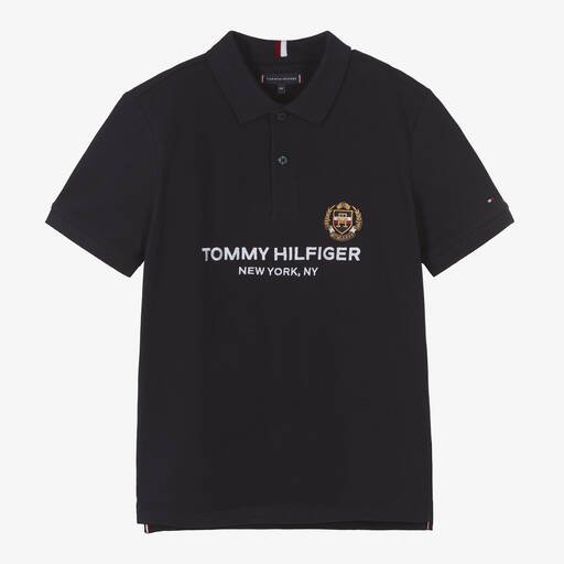 Tommy Hilfiger-Teen Boys Blue Cotton Logo Polo Shirt | Childrensalon Outlet