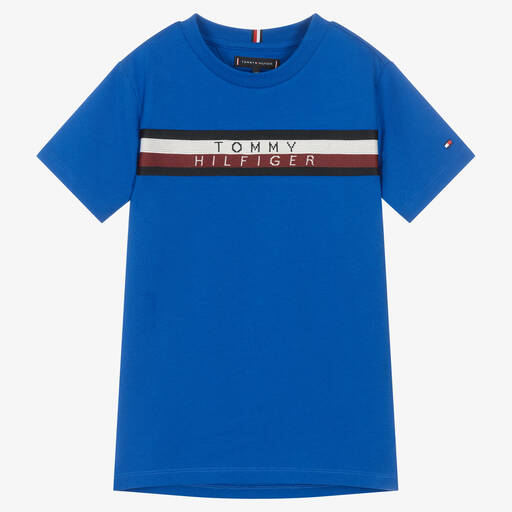 Tommy Hilfiger-Teen Boys Blue Cotton Logo Stripe T-Shirt | Childrensalon Outlet