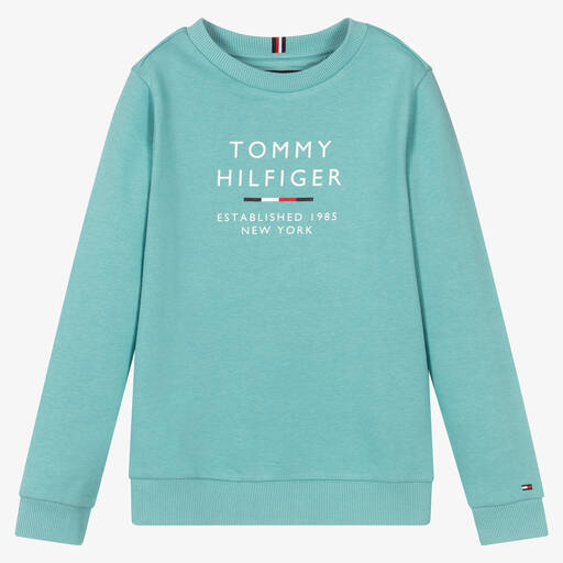 Tommy Hilfiger-سويتشيرت تينز ولادي قطن جيرسي لون أزرق تركواز | Childrensalon Outlet
