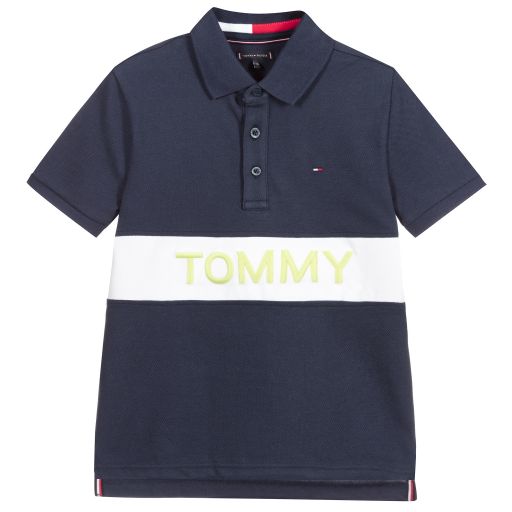 Tommy Hilfiger-Teen Boys Blue Logo Polo | Childrensalon Outlet
