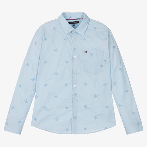 Tommy Hilfiger-قميص بطبعة مونوغرام قطن عضوي لون أزرق | Childrensalon Outlet