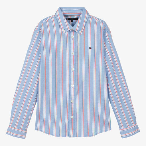 Tommy Hilfiger-Teen Boys Blue Striped Cotton Shirt | Childrensalon Outlet