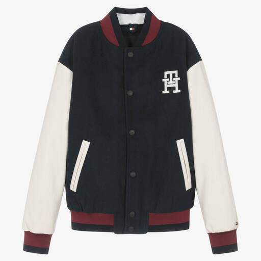 Tommy Hilfiger-جاكيت تينز ولادي مزيج صوف وجلد صناعي لون كحلي | Childrensalon Outlet