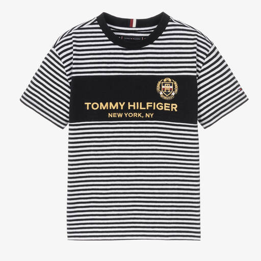 Tommy Hilfiger-Teen Boys Blue & White Striped T-Shirt | Childrensalon Outlet