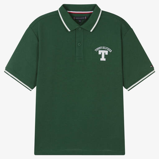 Tommy Hilfiger-Teen Boys Green Cotton Varsity Polo Shirt | Childrensalon Outlet