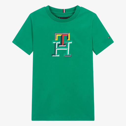 Tommy Hilfiger-Teen Boys Green Monogram Cotton T-Shirt | Childrensalon Outlet