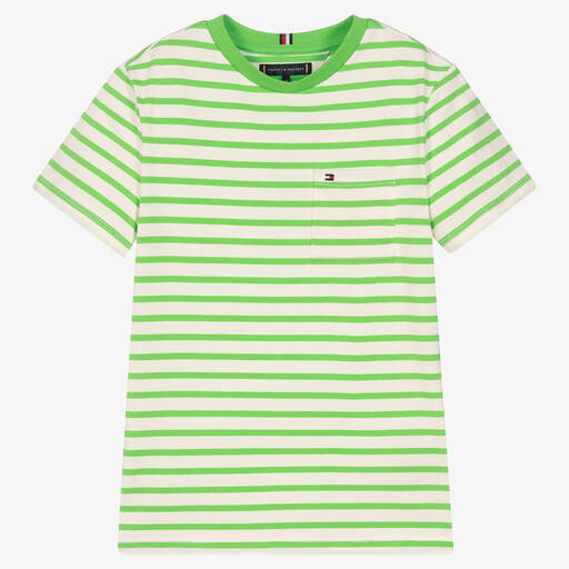Tommy Hilfiger-Gestreiftes Teen T-Shirt grün/weiß | Childrensalon Outlet