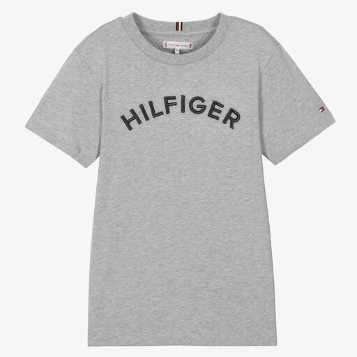 Tommy Hilfiger-Teen Boys Grey Cotton Logo T-Shirt | Childrensalon Outlet