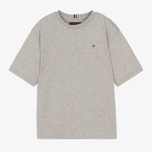 Tommy Hilfiger-Teen Boys Grey Cotton Logo T-Shirt | Childrensalon Outlet