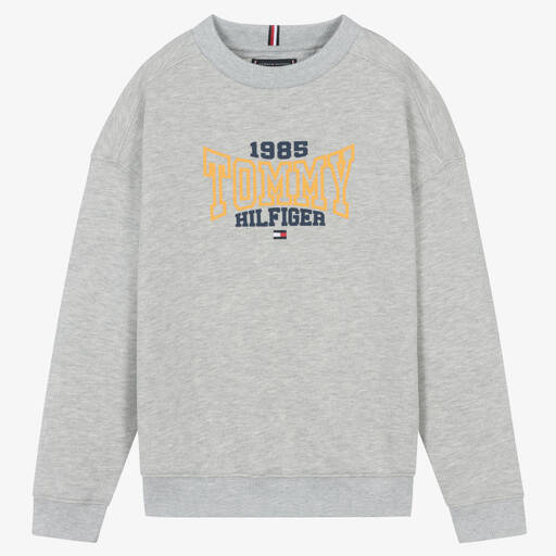 Tommy Hilfiger-سويتشيرت تينز ولادي قطن لون رمادي | Childrensalon Outlet
