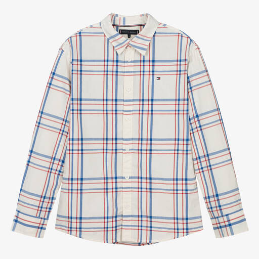 Tommy Hilfiger-قميص قطن بوبلين كاروهات لون عاجي للمراهقين | Childrensalon Outlet