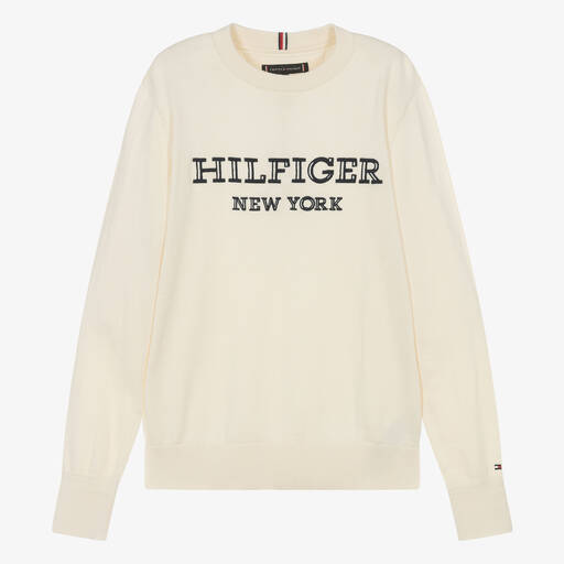 Tommy Hilfiger-Teen Boys Ivory Cotton Knit Sweater | Childrensalon Outlet
