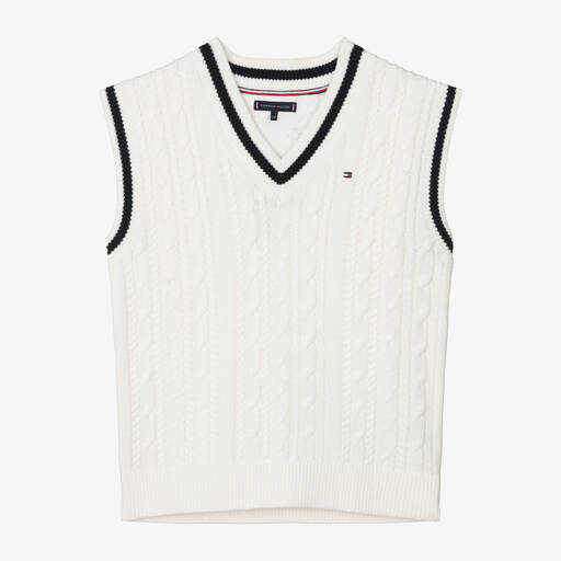 Tommy Hilfiger-Teen Boys Ivory Cotton Knit Sweater Vest | Childrensalon Outlet