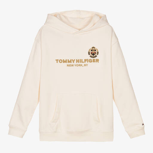 Tommy Hilfiger-Teen Boys Ivory Logo Cotton Hoodie | Childrensalon Outlet