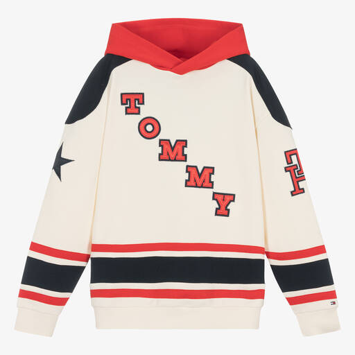 Tommy Hilfiger-توب هودي قطن لون عاجي وأحمر للمراهقين | Childrensalon Outlet