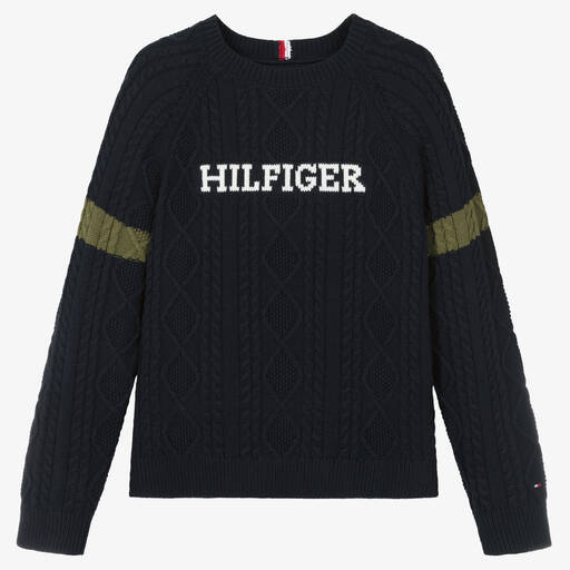 Tommy Hilfiger-Teen Boys Navy Blue Cable Knit Sweater | Childrensalon Outlet