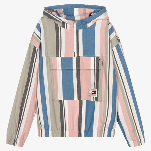 Tommy Hilfiger-قميص تينز ولادي قطن عضوي تويل مقلم لون أزرق وزهري | Childrensalon Outlet