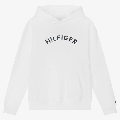 Tommy Hilfiger-Teen Boys White Cotton Logo Hoodie | Childrensalon Outlet