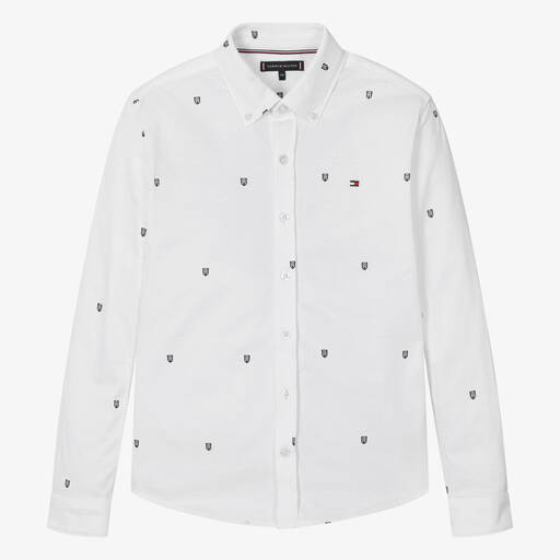 Tommy Hilfiger-قميص تينز ولادي قطن بطبعة مونوغرام لون أبيض | Childrensalon Outlet