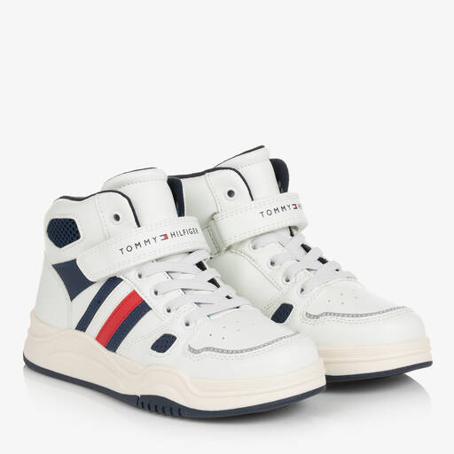 Tommy Hilfiger-Teen Boys White Faux Leather High Tops | Childrensalon Outlet
