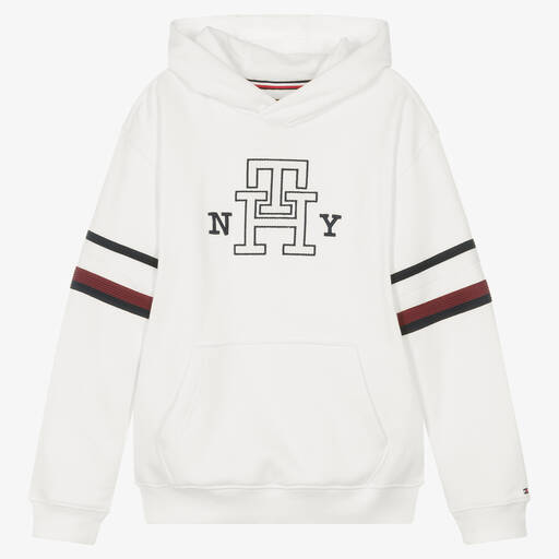 Tommy Hilfiger-Teen Boys White Global Stripe Monogram Hoodie | Childrensalon Outlet
