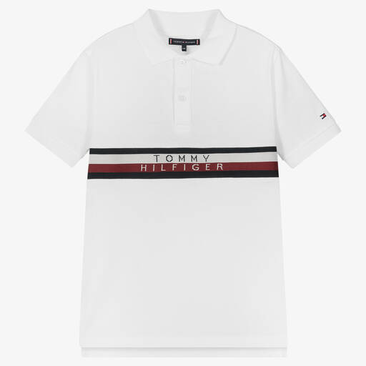 Tommy Hilfiger-Teen Boys White Jersey Logo Polo Shirt | Childrensalon Outlet