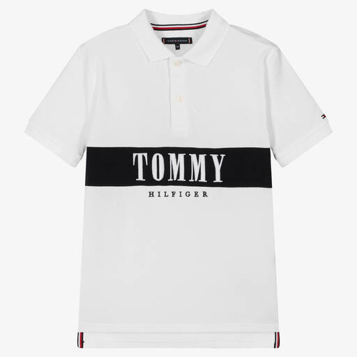 Tommy Hilfiger-Teen Boys White Logo Polo Shirt | Childrensalon Outlet