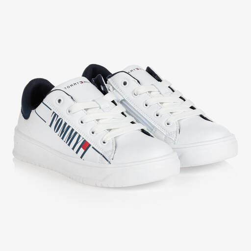 Tommy Hilfiger-Teen Boys White Logo Trainers | Childrensalon Outlet