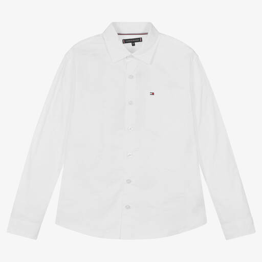 Tommy Hilfiger-Teen Boys White Monogram Cotton Shirt | Childrensalon Outlet